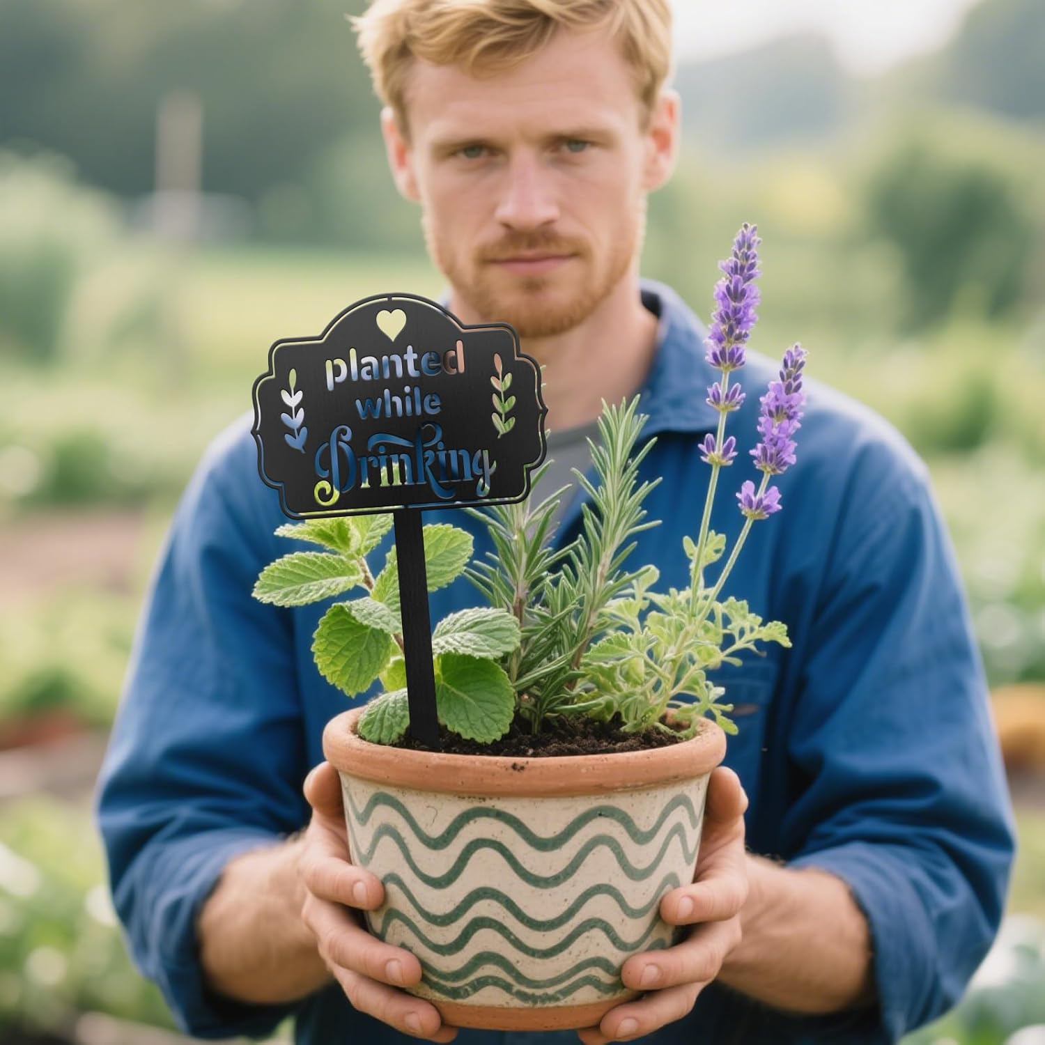 CUTHOLLOW Metal Plant Marker Stake Planted While Drinking for Outdoor Indoor, Waterproof 11.8 inch Cute Garden Plant Labels Sign Tag for Vegetables, Farmhouse Greenhouse Decor - Funny Gardening Gifts-VerdiqueGarden