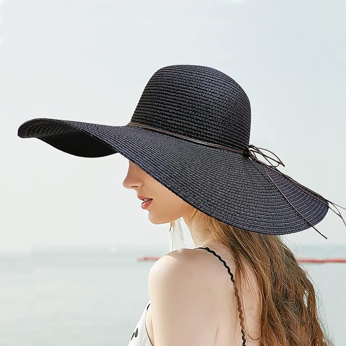 Floppy Big Beach Straw Hats for Women Foldable Summer Wide Brim Packable Sun Hat Womens Travel Straw Fedora Hat-VerdiqueGarden