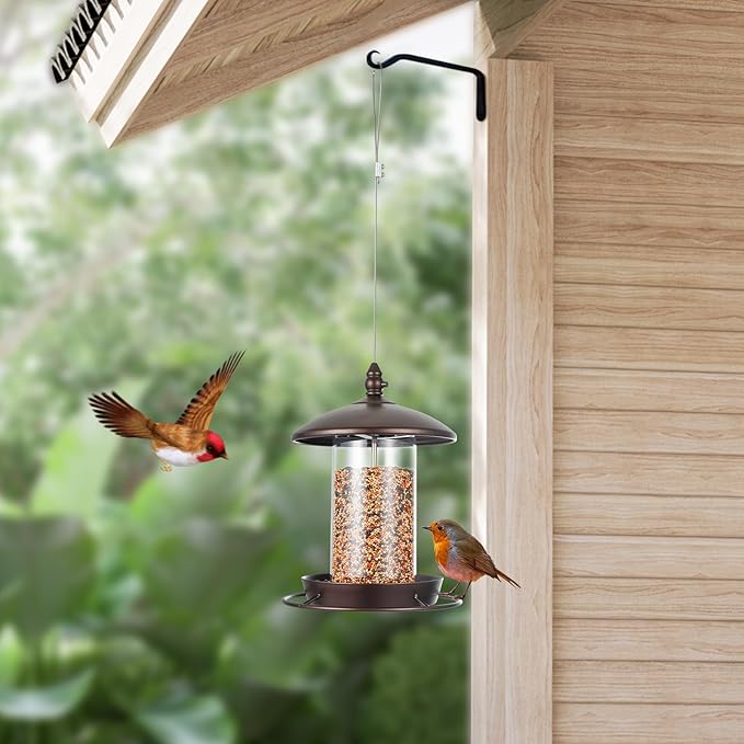 Metal Bird Feeder for Outside Hanging,Wild Bird Feeders for Cardinal, Large Roof and Tray - 6 Port-VerdiqueGarden