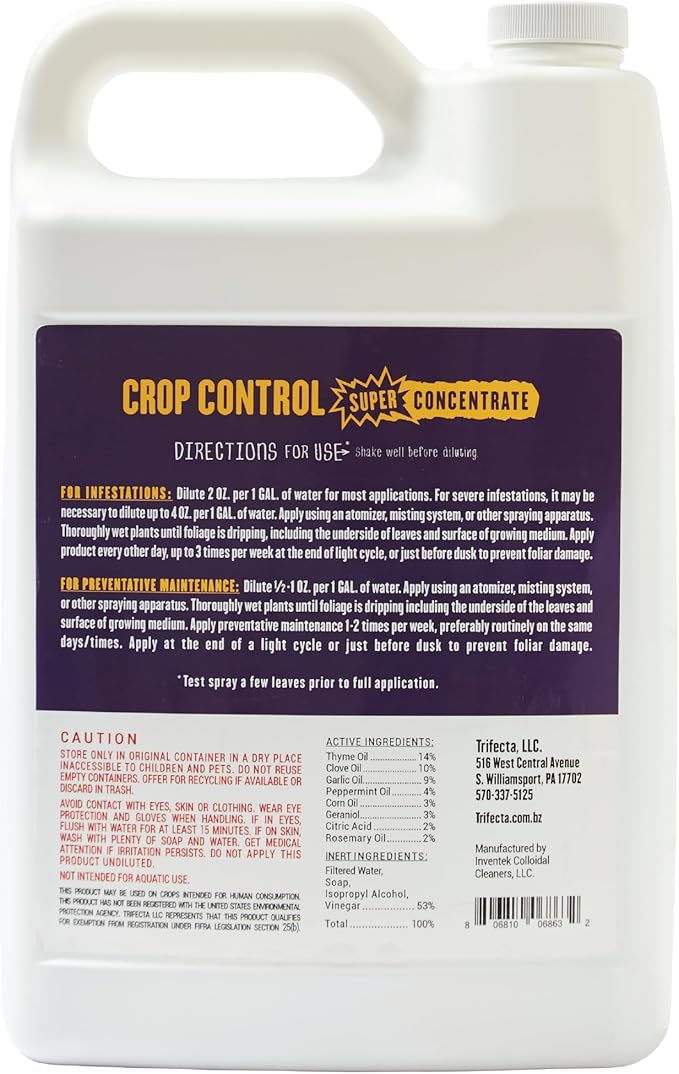 Trifecta Crop Control Super Concentrate All-in-One Natural Pesticide, Fungicide, Miticide, Insecticide, Help Defeat Spider Mites, Powdery Mildew, Botrytis, Mold, and More on Plants - Gallon-VerdiqueGarden