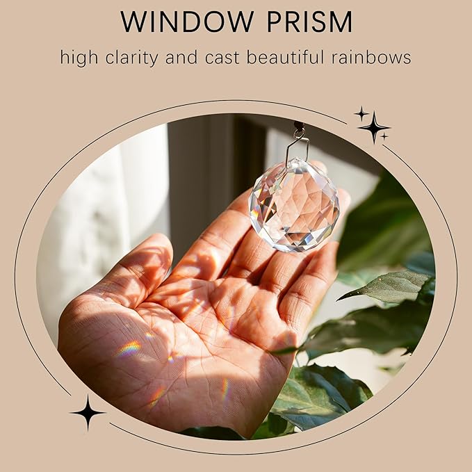 HDCRYSTALGIFTS 4 Pack 40MM Clear Crystal Prism Ball Suncatchers Rainbow Pendants Maker, Hanging Crystals Chandelier Prisms for Windows Home Decoration-VerdiqueGarden