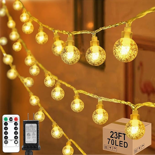 22.9ft 70LED Globe String Lights Outdoor, Crystal Fairy Light IP44 Waterproof Outdoor Hanging Decorative Lights for Home Tent Patio Garden Party Wedding Decor-VerdiqueGarden