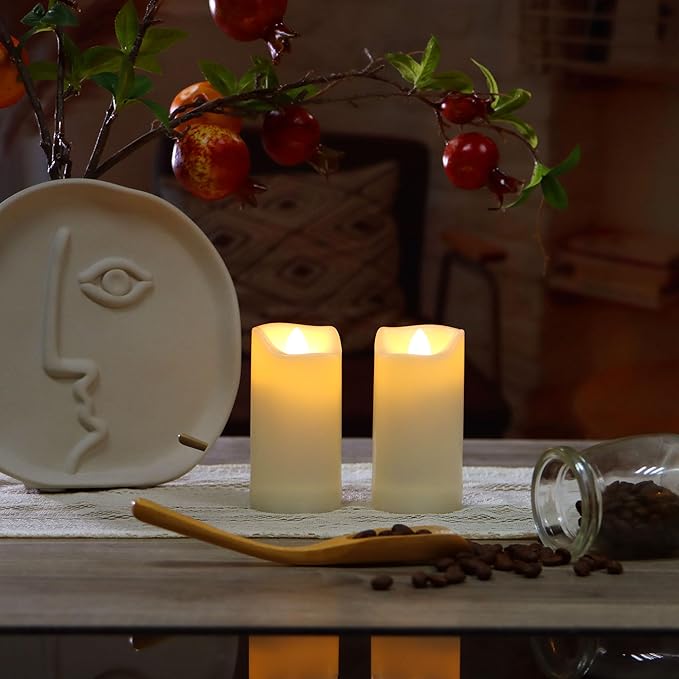 CANDLE CHOICE Waterproof Outdoor Battery Operated Flameless Candles with Auto Timer Flickering Plastic Resin Electric LED Slim Pillar Lights for Lantern Patio Garden Wedding Decorations 2”x4” 2 Pack-VerdiqueGarden