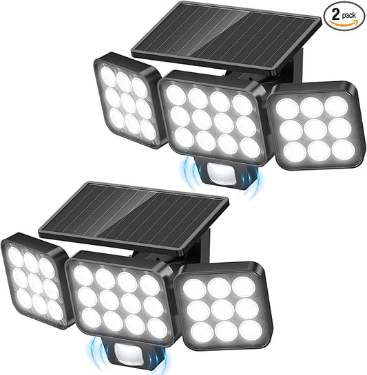 WdtPro 2025 Solar Lights Outdoor Flood Light, 3500LM Bright Motion Sensor Outdoor Lights, 3 Heads & Upgrade Glass Panel, LED Solar Powered Security Light Spotlights Waterproof for Outside Yard-2Pack-VerdiqueGarden