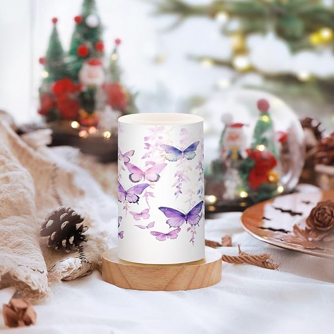 Flickering Flameless Candles, Butterflies Purple LED Candles with Remote Timer, Set of 2 Battery Operated Candle for Valentine Wedding Birthday-VerdiqueGarden