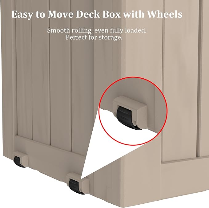 80 Gallon Outdoor Storage Box with Wheels, Waterproof Lockable Resin Deck Box Patio Storage Bin for Pool Accessories Cushion Furniture, Garden Tools, UV-Resistant Outside Delivery Grey-VerdiqueGarden