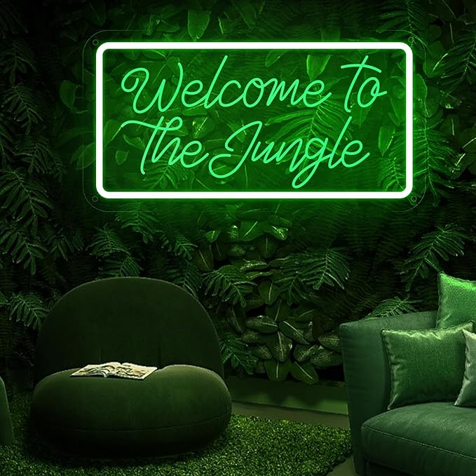 Welcome to the Jungle Neon Sign, Neon Light Sign for Wall Decor Dimmable Green LED signs for Bedroom Home Birthday Party Wedding Engagement Garden Man Cave Decor USB Powered-VerdiqueGarden