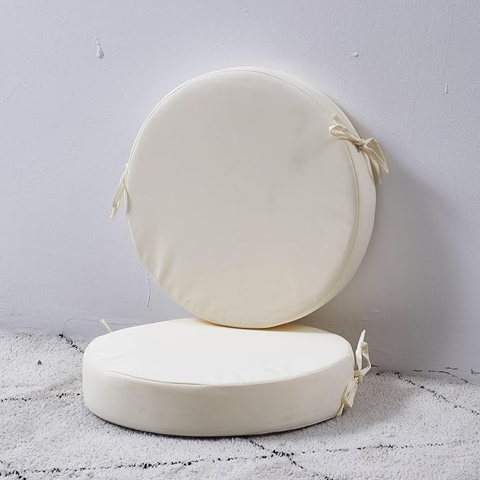 15 x 15 Inch Round Cushions for Outdoor Furniture Non-Slip Waterproof Patio Bistro Chair Cushion with Ties Bar Stool Seat Cushion for Kitchen Chairs Set of 2, Beige-VerdiqueGarden