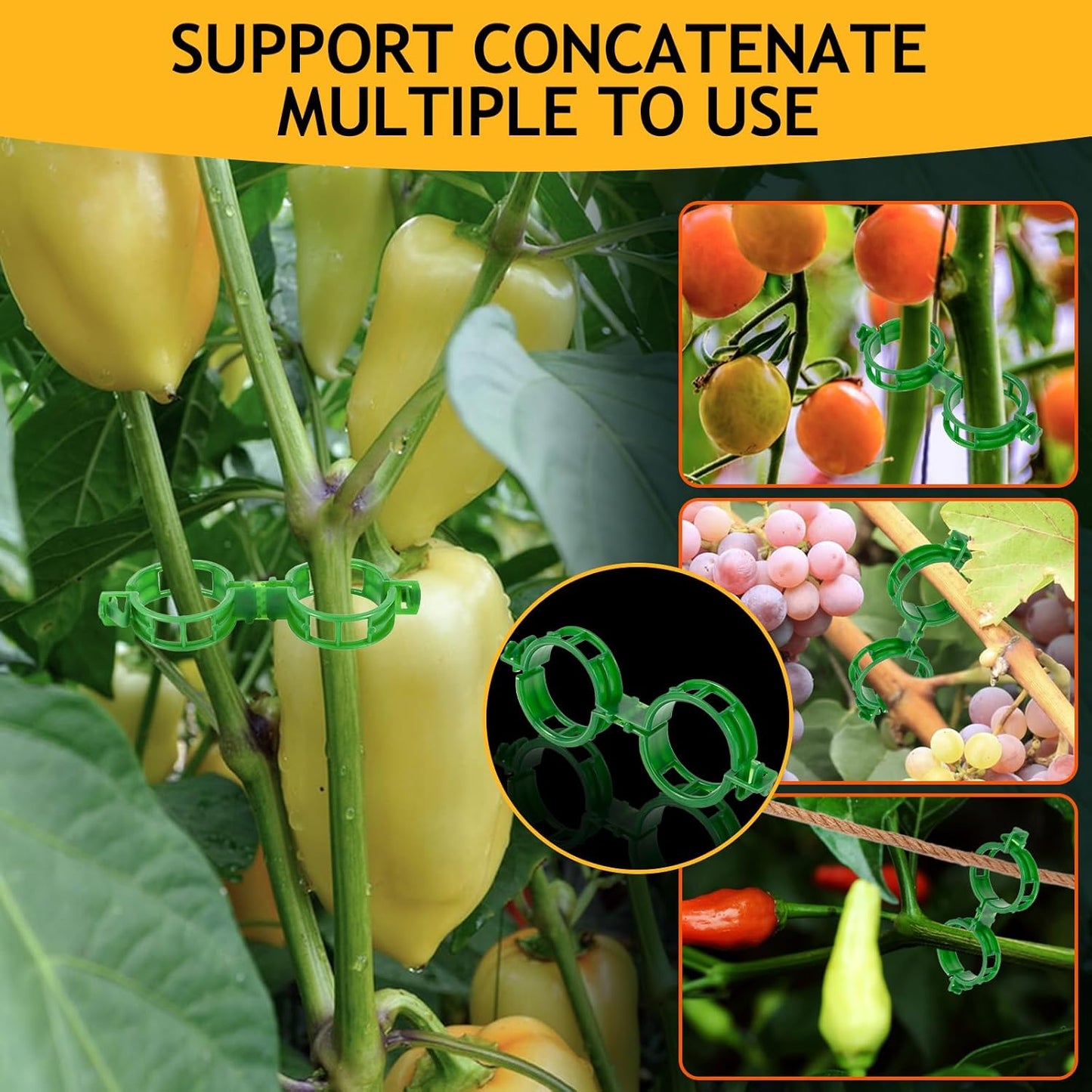 200Pcs Secured Plant Support Clips - Tomato Clips for String Trellis, Grape Vine Grid Clamp for Garden Netting Climbing Plants, Fixing Stem and Vine (Green)-VerdiqueGarden