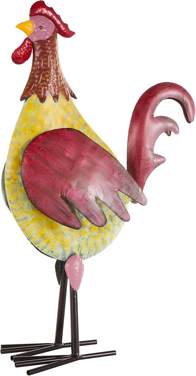 Deco 79 Metal Rooster Decorative Garden Sculpture Textured Garden Statue with Red Accents, Outdoor Sculpture 7" x 17" x 28", Black-VerdiqueGarden