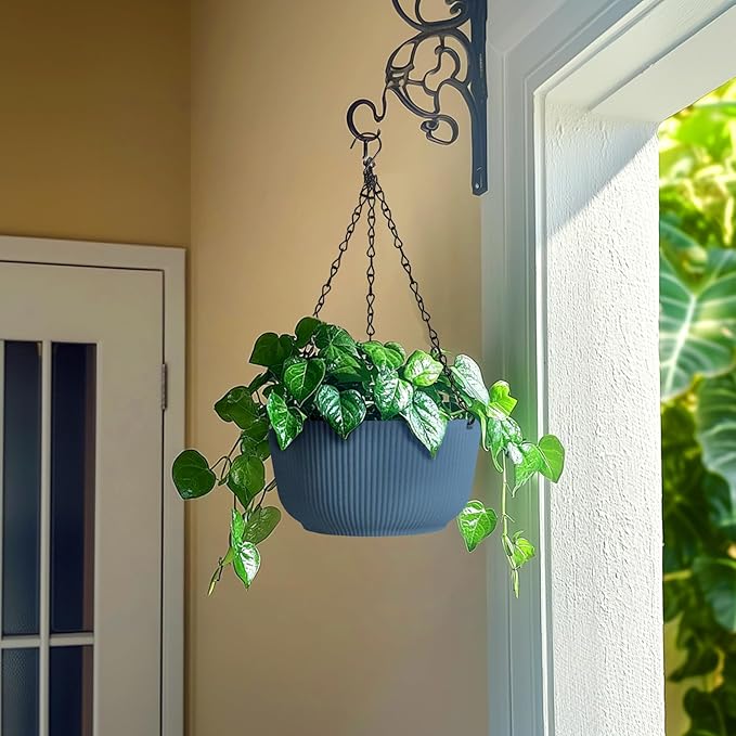 T4U 12 Inch Large Hanging Planters for Outdoor Plants, 2 Pack Self Watering Hanging Pots Indoor, Hanging Baskets for Plants,Hanging Flower Pot with Drainage Hole and Plant Hanger, Blue-VerdiqueGarden