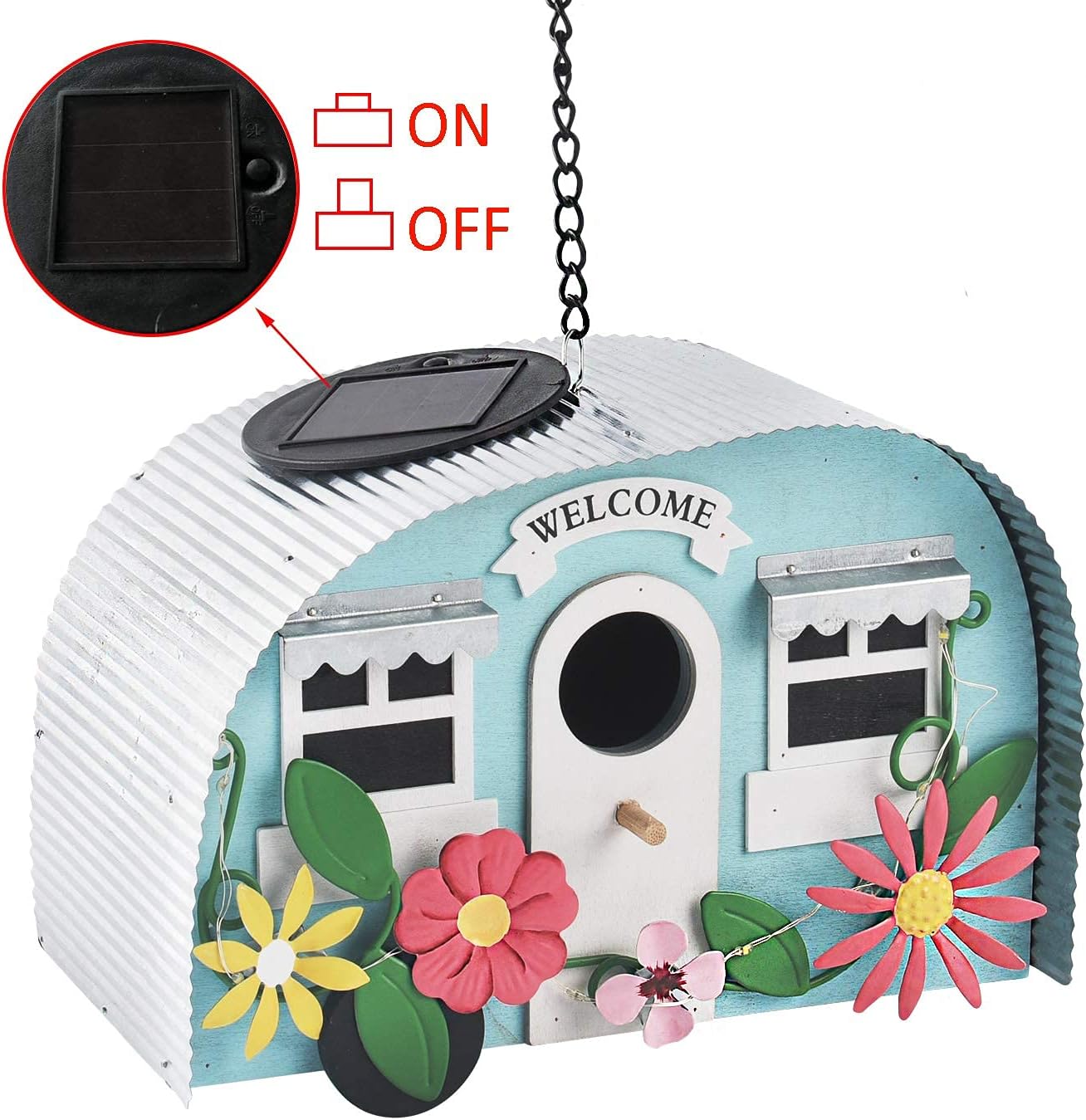 BAYN Bird Houses for Outside Decorative with 10 LEDs Solar String Lights Humming Bird Houses for Outside Hanging Handwork Bird Nest Garden Decor Outdoor-VerdiqueGarden