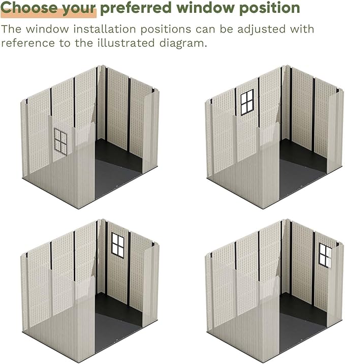 Patiowell 8 x 6 FT Plastic Outdoor Storage Shed with Floor, Resin Shed with Window and Lockable Door for Garden, Backyard, Tool Storage Use, Easy to Install in Beige (Kick-it Shed)-VerdiqueGarden