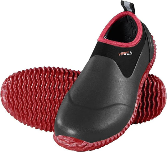 HISEA Unisex Waterproof Garden Shoes, Men's Rubber Rain Boots Women's Ankle Rain Shoes Neoprene Camp Booties Outdoor Slip-On Footwear for Gardening, Farming, Camping, Car Wash, Lawn Care and Yard Work-VerdiqueGarden
