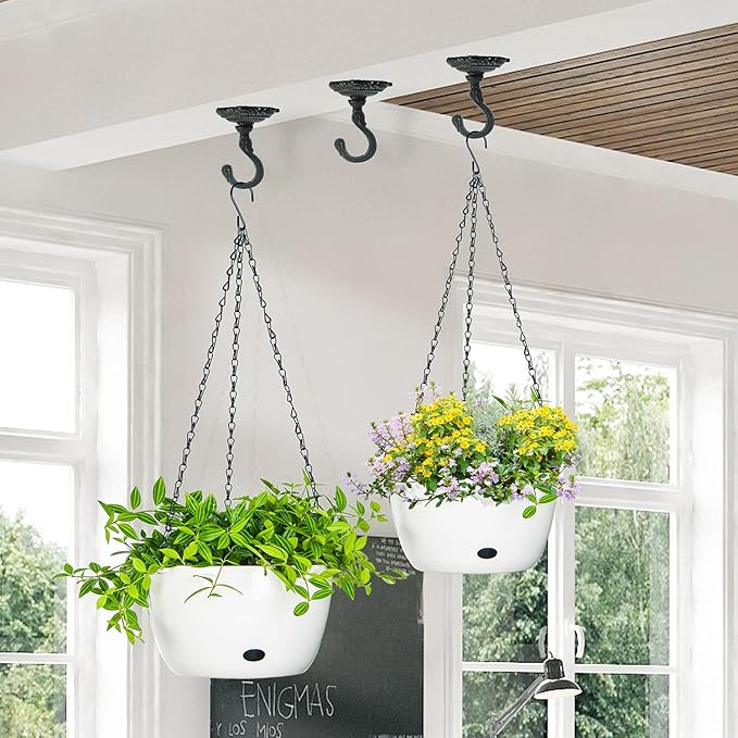 Sungmor 3PC Wall Mount Ceiling Hooks, Cast Iron Plant Bracket, Heavy Duty Plant Hook Hanger, Decorative Vintage Hooks for Hanging Planters, Bird Feeders, Lanterns, Wind Chimes-VerdiqueGarden