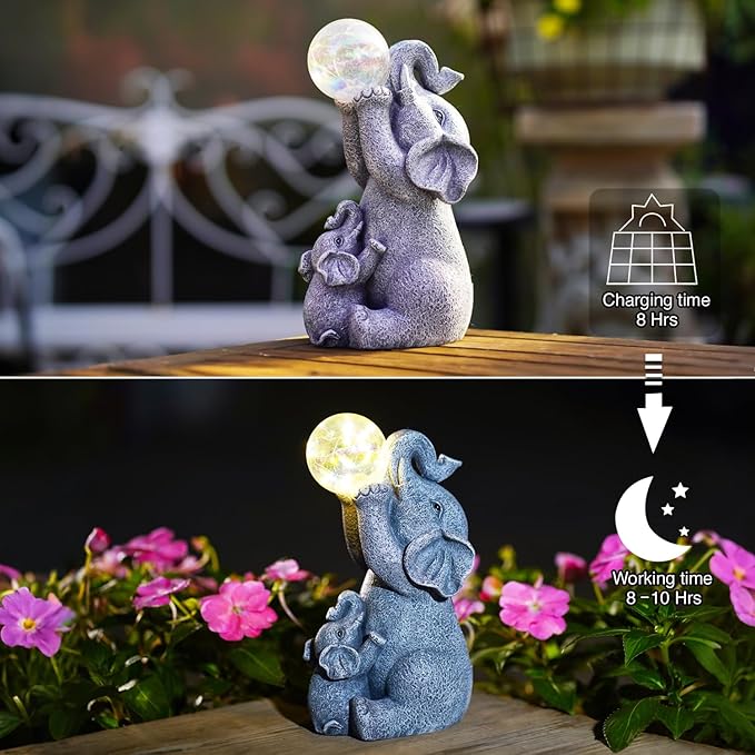 Goodeco Solar Elephant Statue - Outdoor Decor with LED Lights - Grey Resin - Ideal Gift for Elephant Lovers & Garden Enthusiasts-VerdiqueGarden