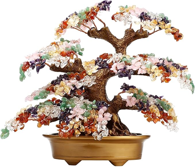 Feng Shui Money Tree Large Pine Tree Style Crystal Quartz Lucky Tree Gem Tree for Office Home Feng Shui Decoration for Wealth/Fortune and Luck (Multicolored)-VerdiqueGarden