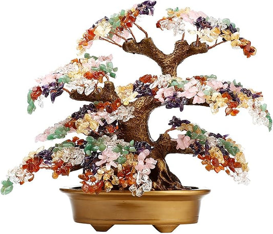 Feng Shui Money Tree Large Pine Tree Style Crystal Quartz Lucky Tree Gem Tree for Office Home Feng Shui Decoration for Wealth/Fortune and Luck (Multicolored)-VerdiqueGarden