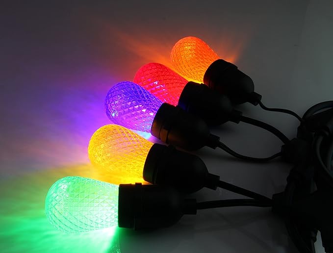 BRIMAX S14 LED Colored Light Bulbs with Faceted Surface,Outdoor Indoor String Light Replacement Bulbs,Plastic,Shatterproof, E26 Base, for Christmas Halloween Party and Holiday Decor,15 Pack-VerdiqueGarden