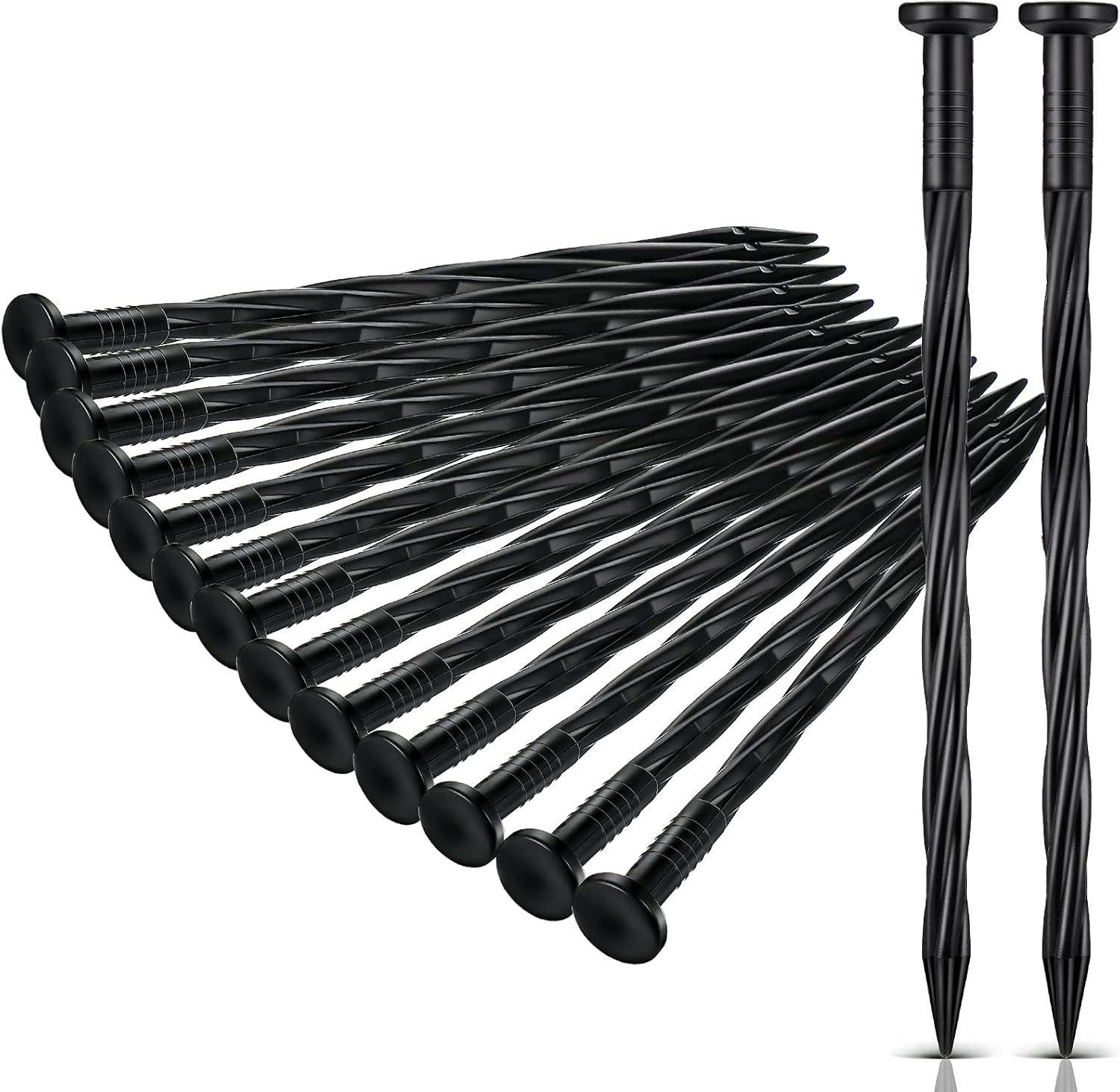 Jetec 150 Pcs Landscape Spikes Bulk Plastic Edging Nails Garden Spiral Landscape Edging Anchoring Spike for Paver, Weed Barriers, Turf, House Construction Ground Lawn (Black,8 Inch)-VerdiqueGarden