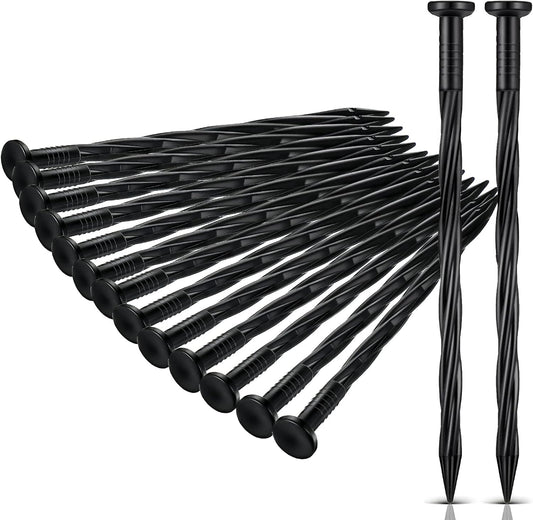 Jetec 150 Pcs Landscape Spikes Bulk Plastic Edging Nails Garden Spiral Landscape Edging Anchoring Spike for Paver, Weed Barriers, Turf, House Construction Ground Lawn (Black,8 Inch)-VerdiqueGarden