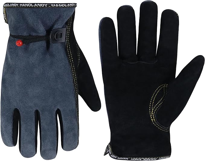 HLDD HANDLANDY Leather Work Gloves for Men & Women, Adjustable Wrist Cowhide Gardening Glove with Reinforced Palm for Driver-VerdiqueGarden