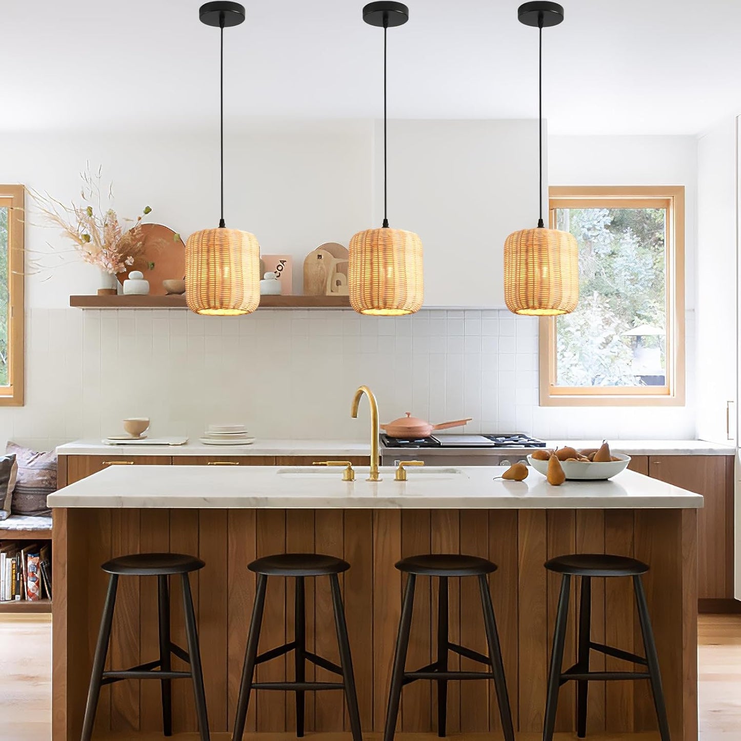 TeruTeru Ji Kaikang 3-Pack Mini Rattan Pendant Light,7.87" Rustic Bamboo Hanging Light Hand-Woven Rattan Chandelier for Dining Living Bedroom Kitchen Farmhouse-VerdiqueGarden