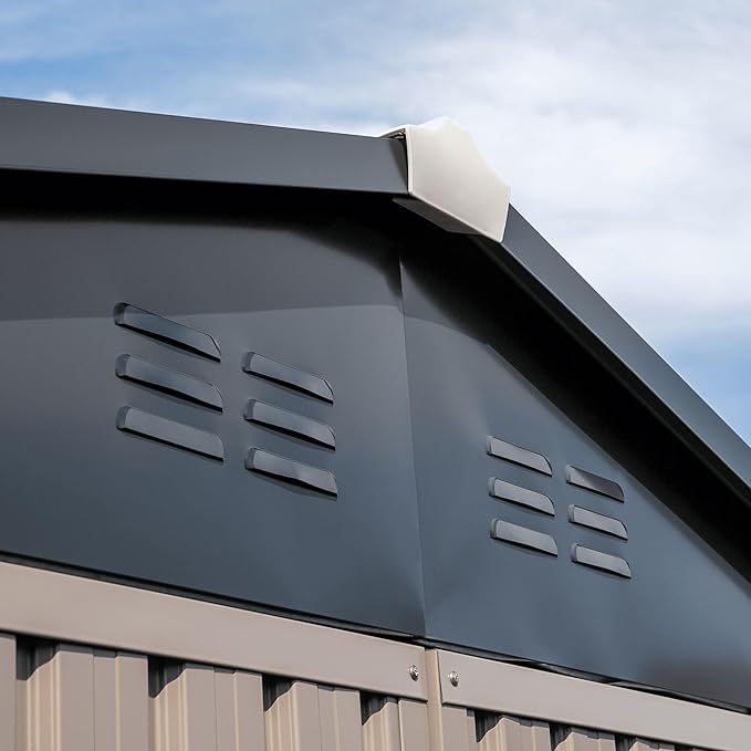 Metal Outdoor Galvanized Steel Storage Shed with Lockable Doors for Backyard or Patio Storage of Bikes, Grills, Supplies, Tools, Toys, for Lawn, Garden, and Camping, Tan (8x6)-VerdiqueGarden