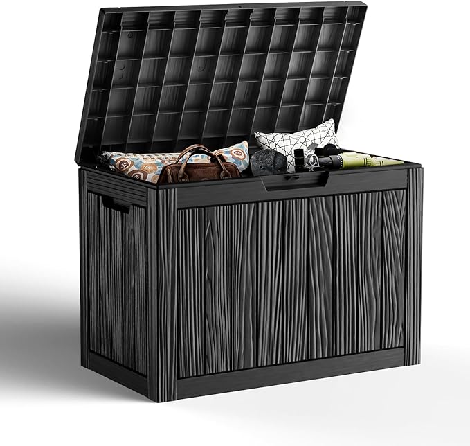 45 Gallon Resin Deck Box, Lockable Outdoor Storage Box for Patio Cushions Storage Furniture,Garden Tools, Pool Supplies, Weatherproof and UV Resistant（Black）-VerdiqueGarden