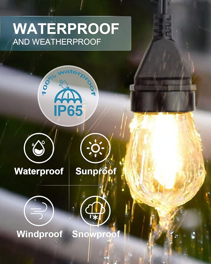 Lightdot 100FT Outdoor Led Patio Lights, ETL Listed Led String Lights with Shatterproof Edison Vitage Bulbs, Commercial Grade Hanging Light for Patio Cafe Bistro Backyard-VerdiqueGarden