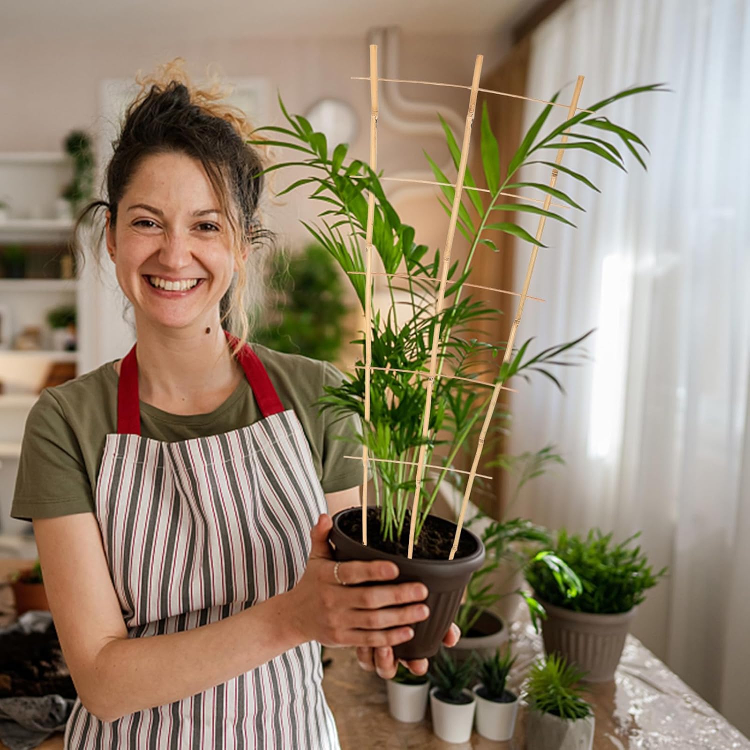 3PCS Fan-Shaped Bamboo Trellis, 2Ft Plant Trellis Indoor, Small Trellis for Potted Plants Indoor, Climbing Plants, Vegetables-VerdiqueGarden