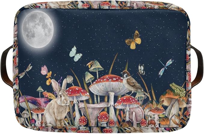 Mushroom Rectangular Storage Basket Bird Butterfly Rabbit Moon Organizer Bin Shelf Baskets For Home Office Dorm-VerdiqueGarden