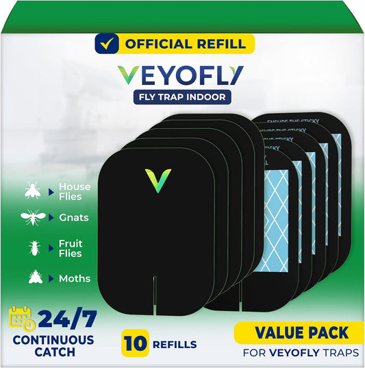 VEYOFLY Fly Trap Indoor Refill, Fruit Fly Traps, Gnat Traps for House,Fly Catcher, Fly Trap,Plug in Catch for Fruit Flies,Moths,Gnats, Mosquito Trap (Pack of 10 Refills-Black)-VerdiqueGarden