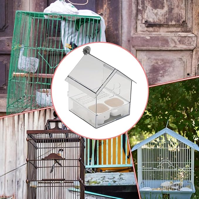 2026 New Pull-Out External Parrot Feeder, Bird Bath for Cage, 7*6*5.5in Bird Feeder House, Transparent Parakeet Cage Accessories, Easy To Fill, Clean, Long-Lasting, for Finch and Hummingbird (White)-VerdiqueGarden