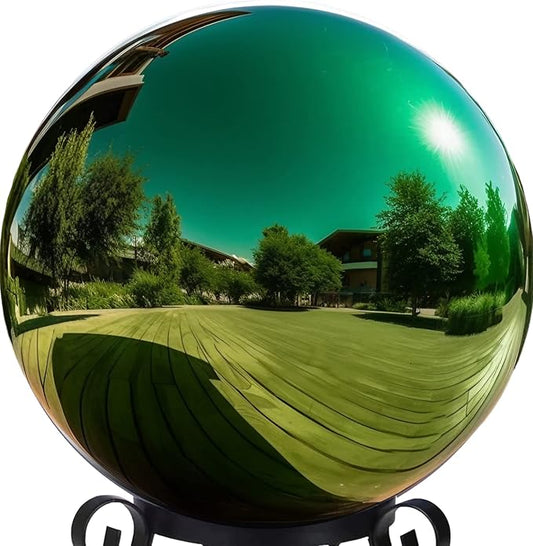 12 Inch Stainless Steel Gazing Globe,v2croft Hollow Ball Mirrored Surface Polished Shiny Sphere,Garden Stainless Steel Gazing Ball for Outdoor Lawn Pond Yard Ornament(Green)-VerdiqueGarden