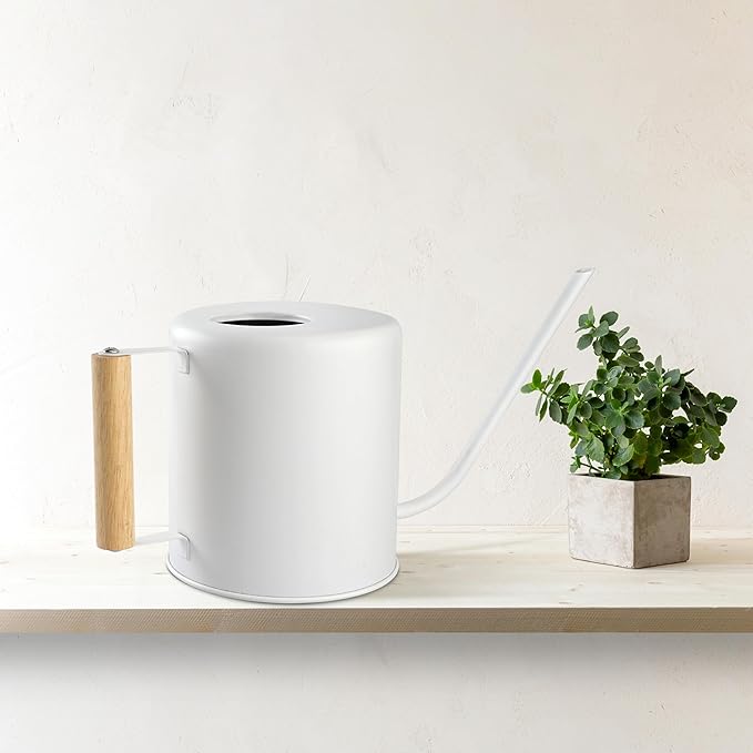 1.5 Liter Watering Can for Indoor Plants, House Plants, Flower Watering, Outdoor Plants - Small Metal Watering Can with Long Spout (White)-VerdiqueGarden