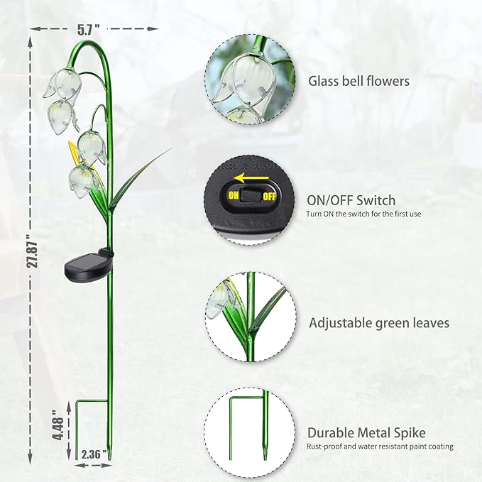 VCUTEKA Solar Garden Decor Stake Outdoor Light Glass Flower Stake for Yard Lawn Decor Backyard Decorations-VerdiqueGarden