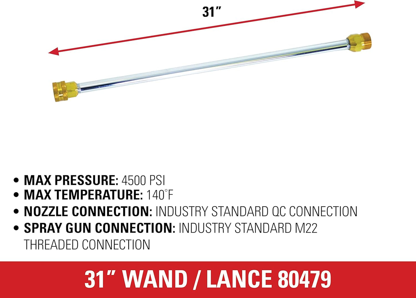 Simpson Cleaning 80479 Universal 31-Inch Pressure Washer Wand for Cold Water Use up to 4500 PSI, Silver-VerdiqueGarden