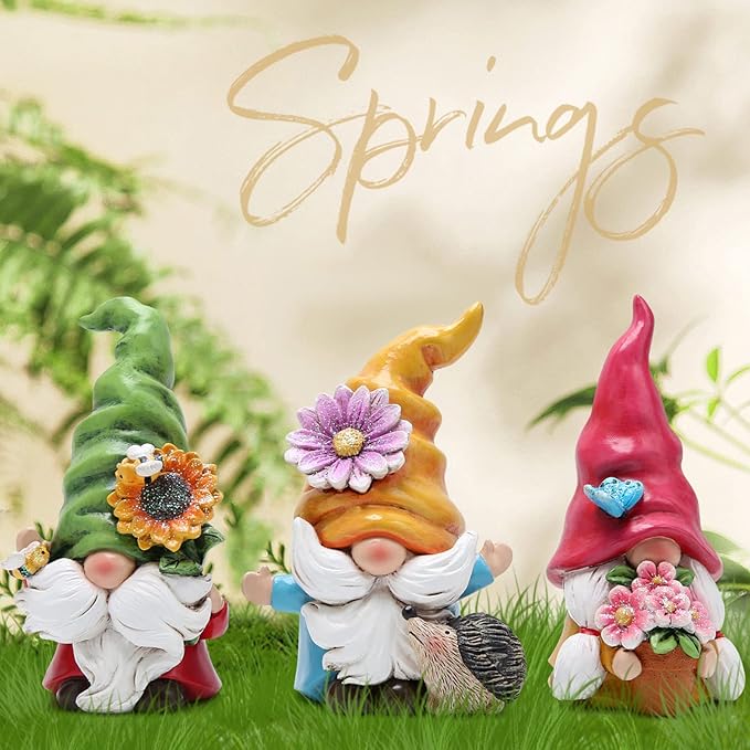 Hodao Set of 3 Spring Gnome Decorations Flower Gnomes Ornaments Decor Summer Gnomes Figurines Spring Gnomes for Outdoor Garden Decor Spring Birthday Gifts for Mom, Women, Grandma (Multicolor)-VerdiqueGarden