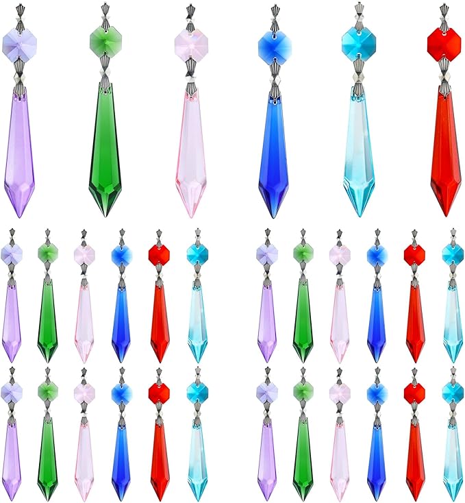 HDCRYSTALGIFTS 30pcs 55mm Multi-Color Crystal Icicle Pendant Chandelier Prisms Drops Lamp Candle Holders Curtain DIY Parts-VerdiqueGarden