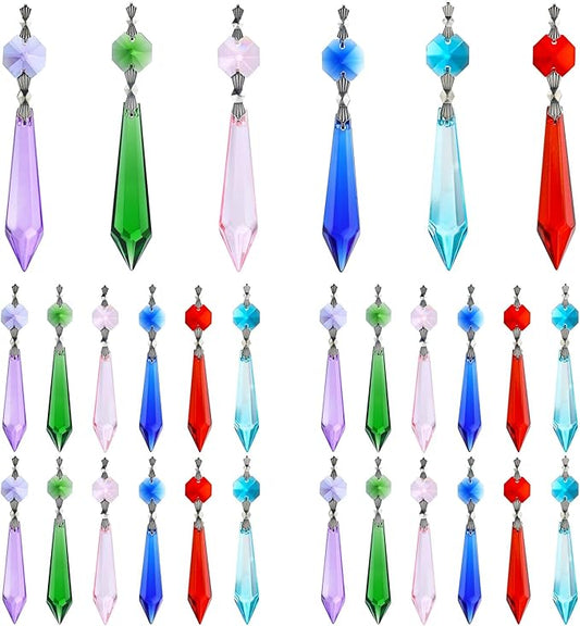 HDCRYSTALGIFTS 30pcs 55mm Multi-Color Crystal Icicle Pendant Chandelier Prisms Drops Lamp Candle Holders Curtain DIY Parts-VerdiqueGarden