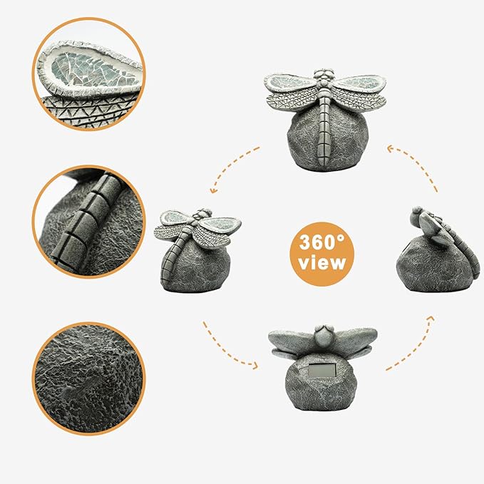 Garden Statue Dragonfly,Solar Dragonfly Decor for Outdoor,Resin Dragonflies Figurine with Solar Light for Patio,Balcony,Yard,Lawn Ornament,Perfect Garden Gift-VerdiqueGarden