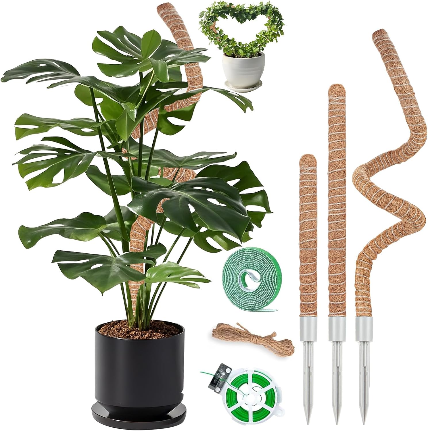 3 Pack Moss Pole, 28" 48" 63" Monstera Plant Support for Climbing Indoor Plants, Bendable Coco Coir Plant Support Stakes for Potted Plants, Pothos, Philodendron-VerdiqueGarden