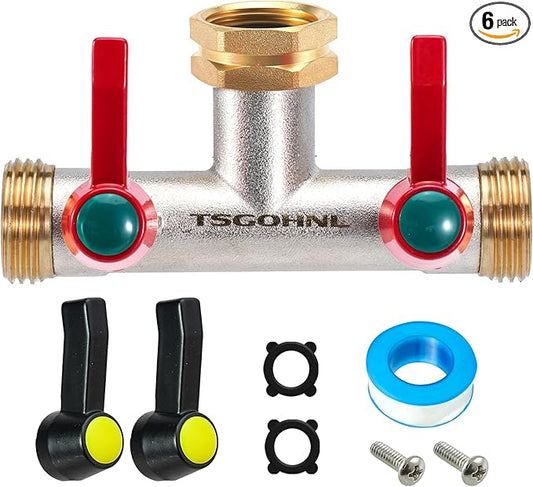 Hose Splitter, 180 Degree T Type Water Hose Splitter, Faucet Splitter 2 way 3/4" GHT Thickened Hexagonal Water Inlet with 2 More Extension Handles-VerdiqueGarden