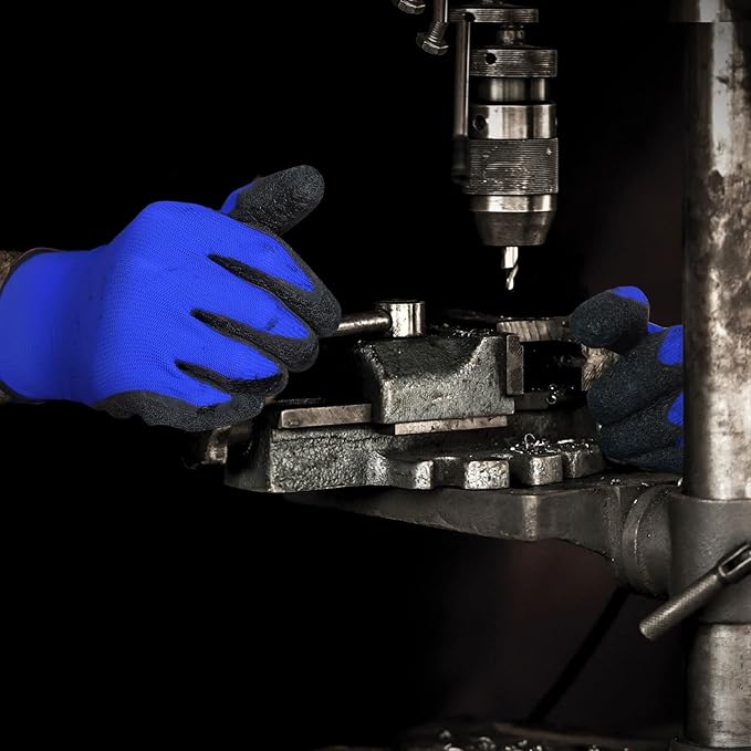 Evridwear Crinkle Latex Rubber Hand Coated Safety Work Gloves for Men Women General Multi Use Construction Warehouse Gardening Assembly Landscaping (Large,Blue- 12Pair)-VerdiqueGarden