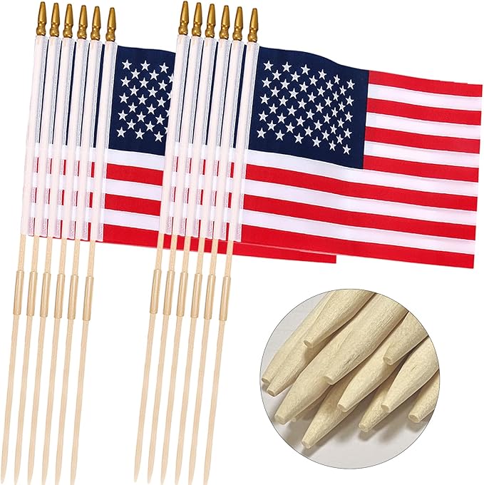 100 Pcs 12x18 Inch American Flags on Stick, American Flags, USA Stick Flag with Handheld and Grounded Multi-Purpose Flagpole, Design for Memorial Day, 4th of July, Veterans Day-VerdiqueGarden