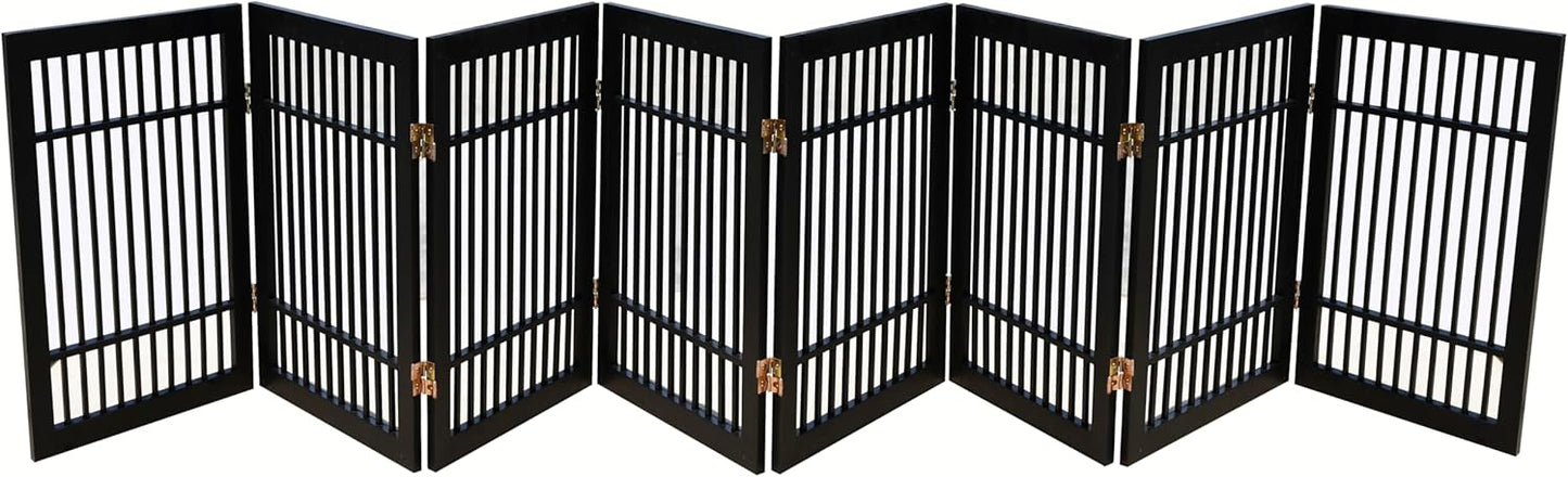 Pet Dog Gate Strong and Durable Freestanding Folding Acacia Hardwood Portable Wooden Fence Indoors or Outdoors by Urnporium (Black Pet Gate, 8 Panel 24" Tall)-VerdiqueGarden