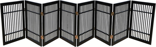 Pet Dog Gate Strong and Durable Freestanding Folding Acacia Hardwood Portable Wooden Fence Indoors or Outdoors by Urnporium (Black Pet Gate, 8 Panel 24" Tall)-VerdiqueGarden