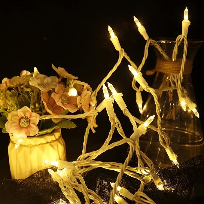 White LED Christmas Lights - 2 Pack 100 Count Warm White Christmas String Lights for Tree, Party, Wedding, Holiday, Indoor and Outdoor Decor, 2 Sets 33 Feet White Wire, UL Certified, Connectable-VerdiqueGarden