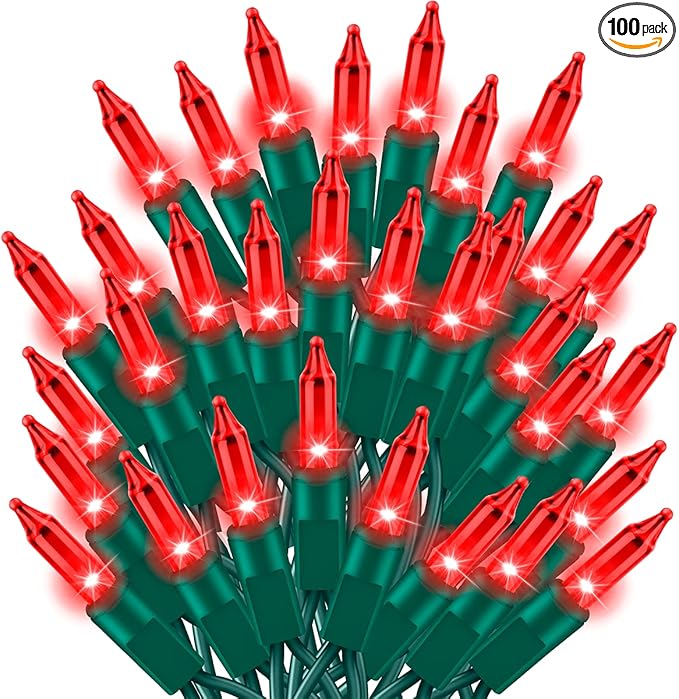 Ultra-Bright Connects End to End Red Christmas Mini Lights 100L 19.6Ft UL Listed Incandescent Bulb String Light Set for Indoor and Outdoor Holiday Garden Party Christmas Tree Garland Decor-VerdiqueGarden